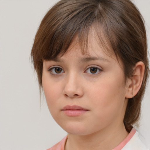 Neutral white child female with medium  brown hair and brown eyes