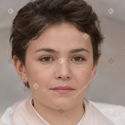 Neutral white child female with medium  brown hair and brown eyes