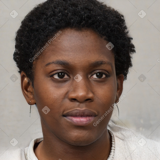 Neutral black young-adult female with short  brown hair and brown eyes