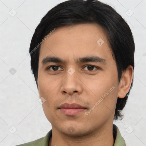 Neutral asian young-adult male with short  brown hair and brown eyes