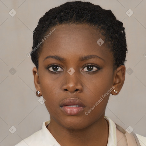 Neutral black young-adult female with short  brown hair and brown eyes