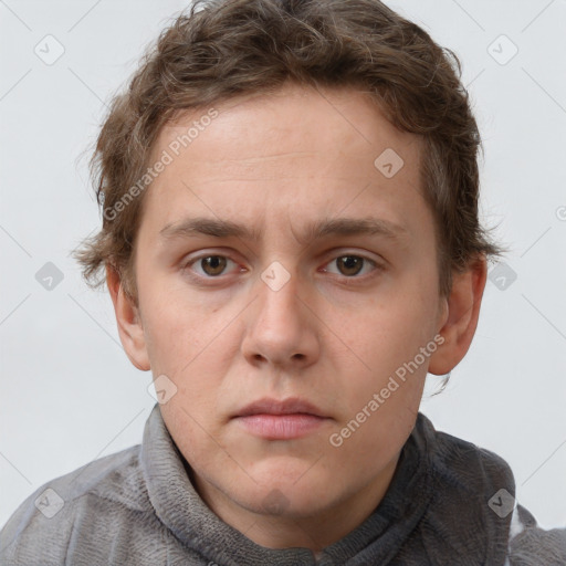 Neutral white young-adult male with short  brown hair and grey eyes