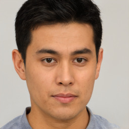 Neutral asian young-adult male with short  brown hair and brown eyes