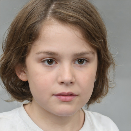 Neutral white child female with medium  brown hair and brown eyes