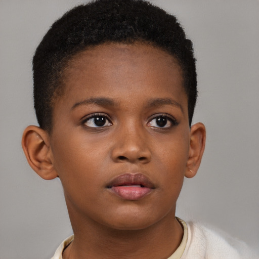 Neutral black child female with short  brown hair and brown eyes