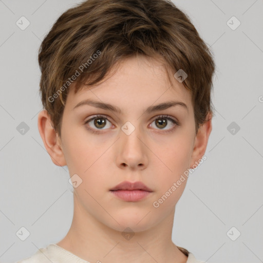 Neutral white child female with short  brown hair and brown eyes