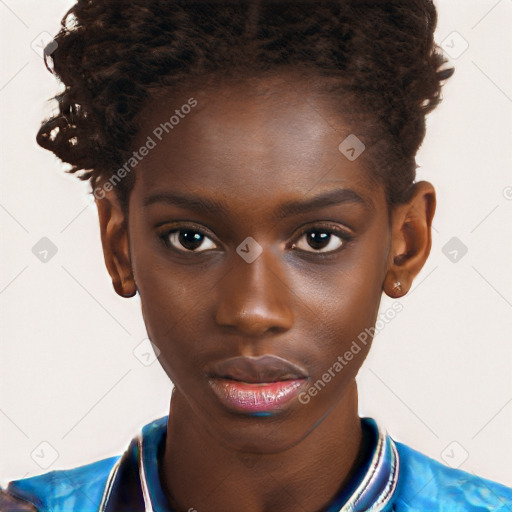 Neutral black young-adult female with short  brown hair and brown eyes