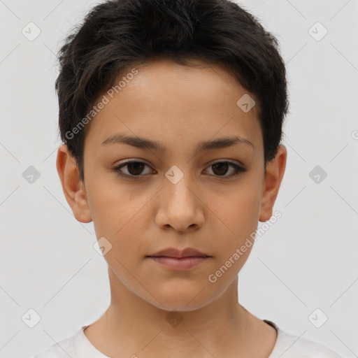 Neutral white child female with short  brown hair and brown eyes