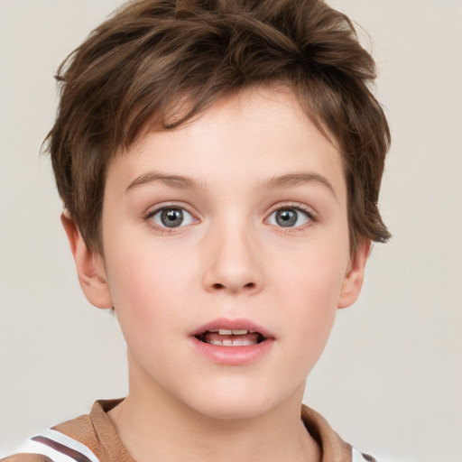 Neutral white child male with short  brown hair and grey eyes