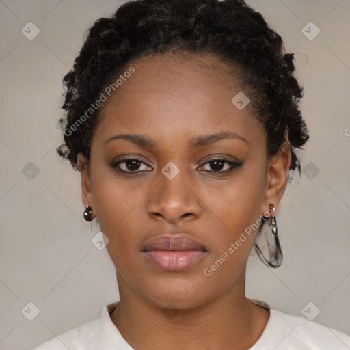 Neutral black young-adult female with short  black hair and brown eyes