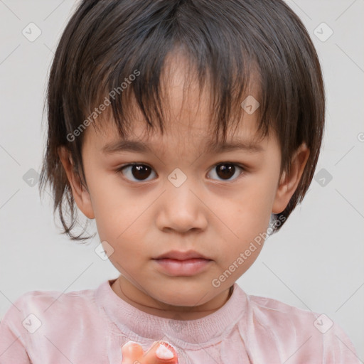 Neutral white child female with medium  brown hair and brown eyes