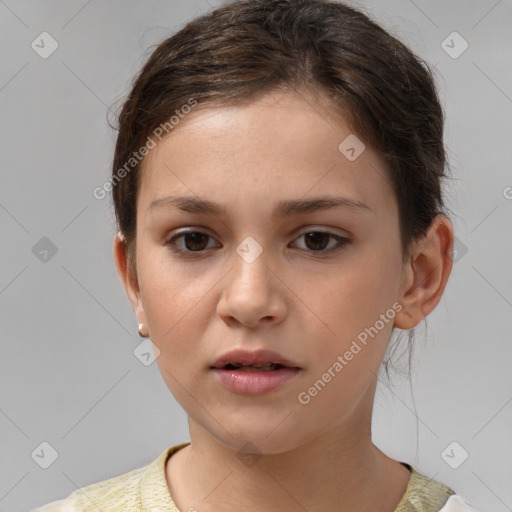 Neutral white child female with short  brown hair and brown eyes