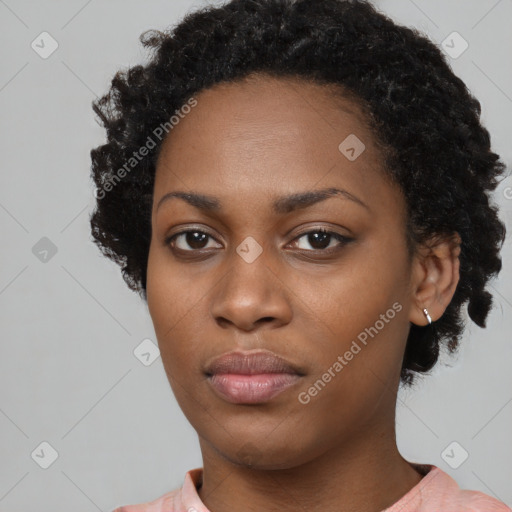 Neutral black young-adult female with short  black hair and brown eyes