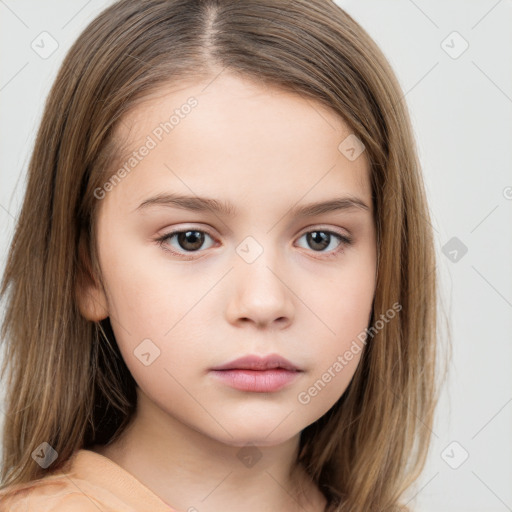 Neutral white child female with long  brown hair and brown eyes