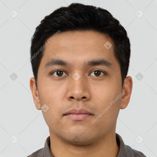 Neutral asian young-adult male with short  black hair and brown eyes