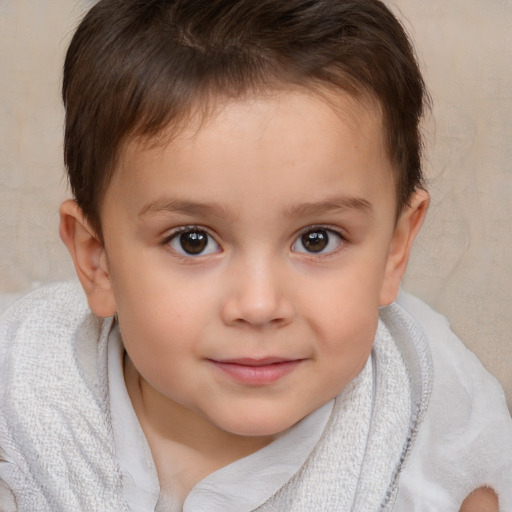 Joyful white child female with short  brown hair and brown eyes