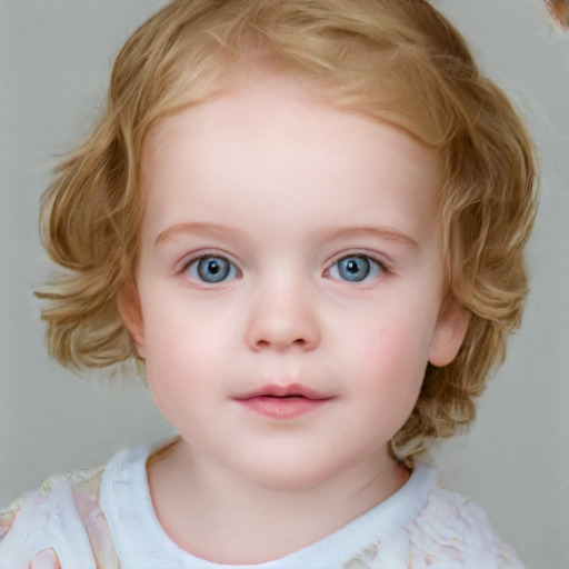 Neutral white child female with medium  brown hair and blue eyes