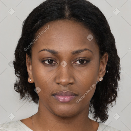 Neutral black young-adult female with medium  black hair and brown eyes