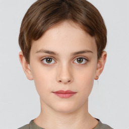 Neutral white young-adult female with short  brown hair and brown eyes