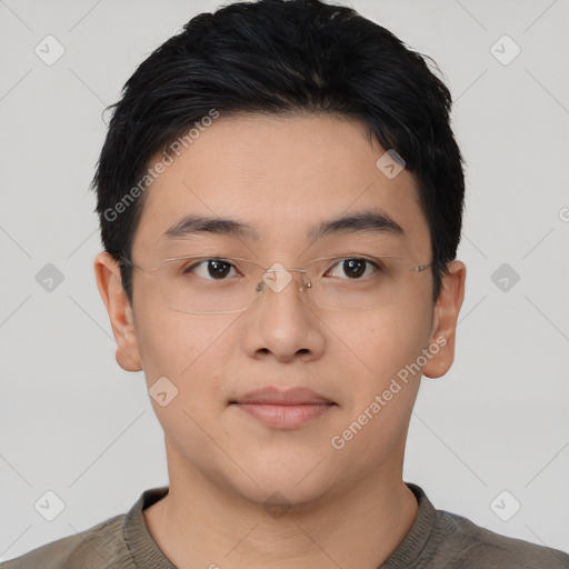 Neutral asian young-adult male with short  black hair and brown eyes