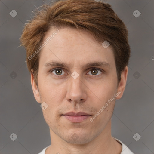 Neutral white adult male with short  brown hair and brown eyes