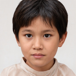 Neutral asian child female with short  brown hair and brown eyes