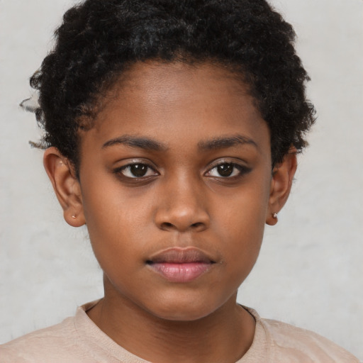 Neutral black child female with short  brown hair and brown eyes