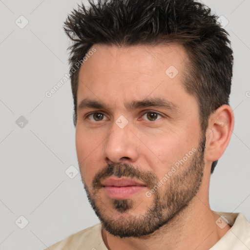 Neutral white adult male with short  brown hair and brown eyes