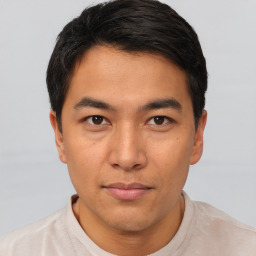 Neutral asian young-adult male with short  brown hair and brown eyes