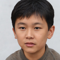 Neutral asian child male with short  brown hair and brown eyes