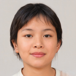 Neutral asian young-adult female with medium  brown hair and brown eyes