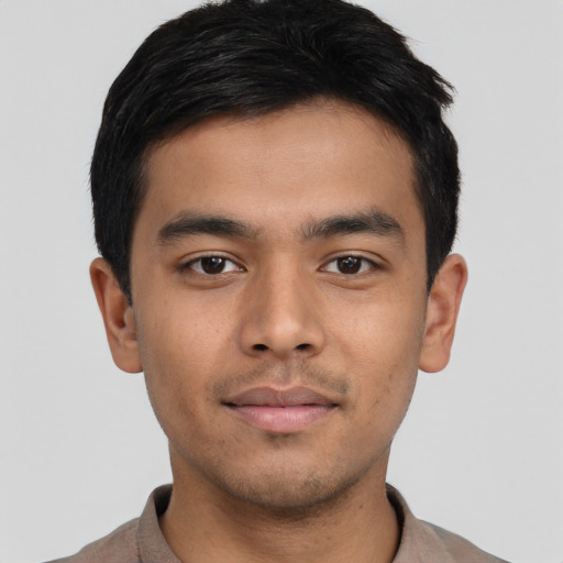 Neutral asian young-adult male with short  black hair and brown eyes