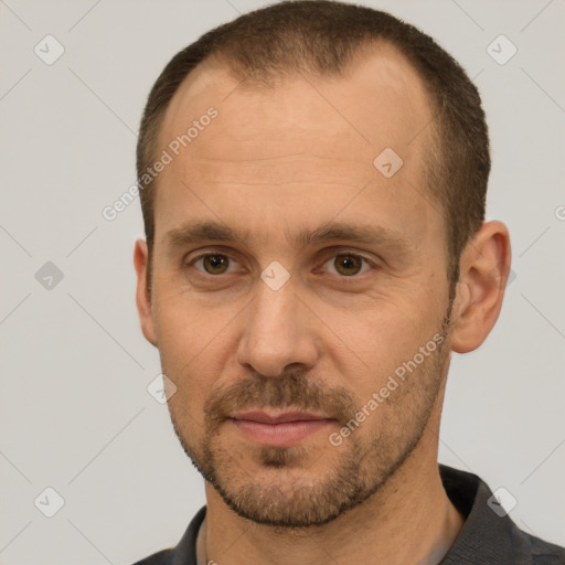 Neutral white adult male with short  brown hair and brown eyes