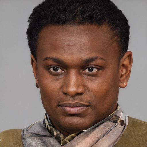 Neutral black young-adult male with short  brown hair and brown eyes