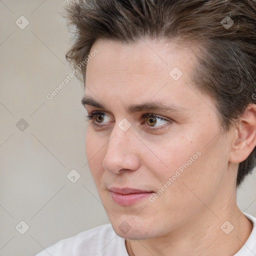 Neutral white adult male with short  brown hair and brown eyes