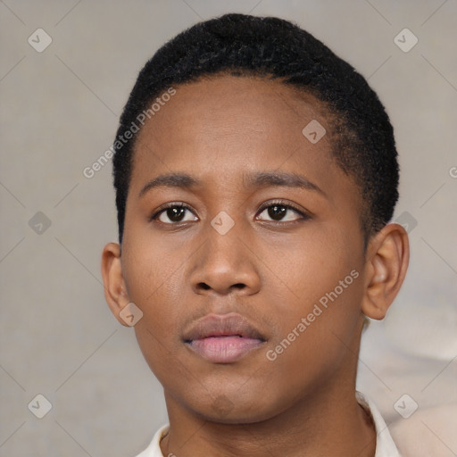 Neutral black young-adult male with short  brown hair and brown eyes