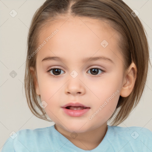 Neutral white child female with medium  brown hair and brown eyes