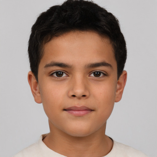 Neutral latino child male with short  brown hair and brown eyes