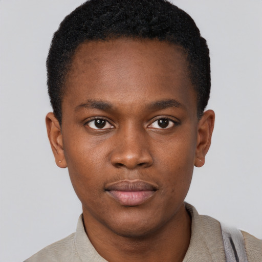 Neutral black young-adult male with short  brown hair and brown eyes