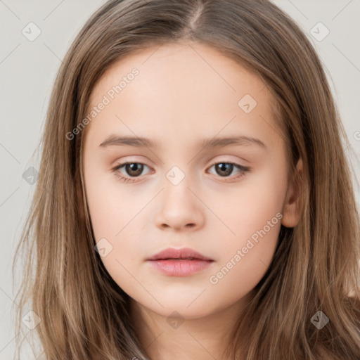 Neutral white child female with long  brown hair and brown eyes