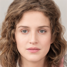 Neutral white young-adult female with medium  brown hair and green eyes