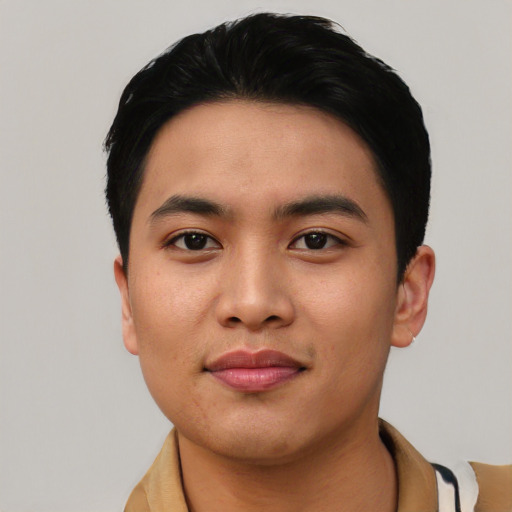 Neutral asian young-adult male with short  black hair and brown eyes