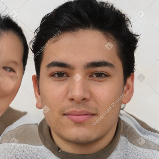 Neutral asian young-adult male with short  brown hair and brown eyes