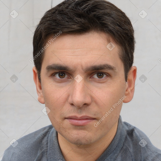 Neutral white adult male with short  brown hair and brown eyes