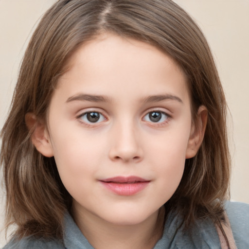 Neutral white child female with medium  brown hair and brown eyes