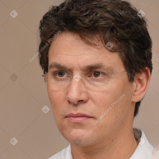 Neutral white adult male with short  brown hair and brown eyes