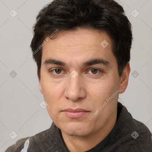 Neutral white adult male with short  brown hair and brown eyes