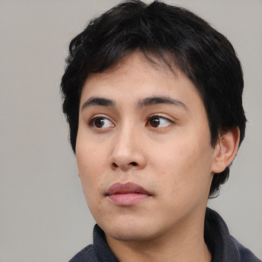 Neutral white young-adult male with medium  black hair and brown eyes
