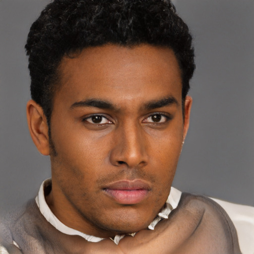 Neutral latino young-adult male with short  brown hair and brown eyes