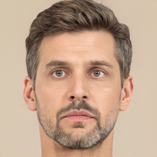 Neutral white adult male with short  brown hair and brown eyes